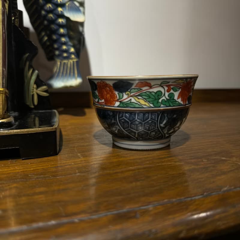 庫山窯 染付彩花鳥文杯