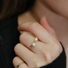 珍珠交疊雙環戒指 14K Gold-Filled