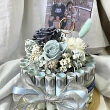 【永生花鈔票蛋糕】迷霧鑽藍 有錢花蛋糕5吋 抽錢蛋糕 母親節蛋糕