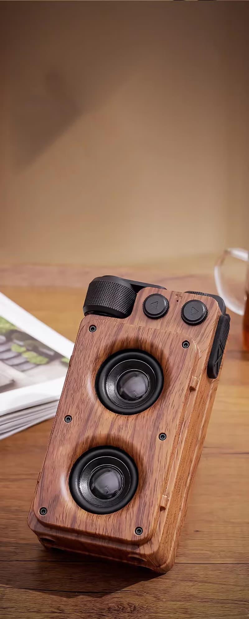 美式復古收音機造型 無線藍芽音箱 戶外便攜 雙喇叭 木紋質感