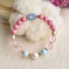 薔薇輝石+拉利瑪+粉晶+珍珠黃銅鍍金水晶手鍊