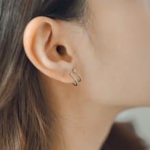 弧面雙排單鑽耳環 925純銀鍍白k 抗過敏純銀耳環