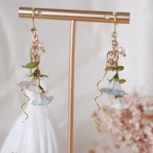 【藍白色牽牛花】手工原創 耳飾 銅線樹脂 婚禮 禮物 新年禮物