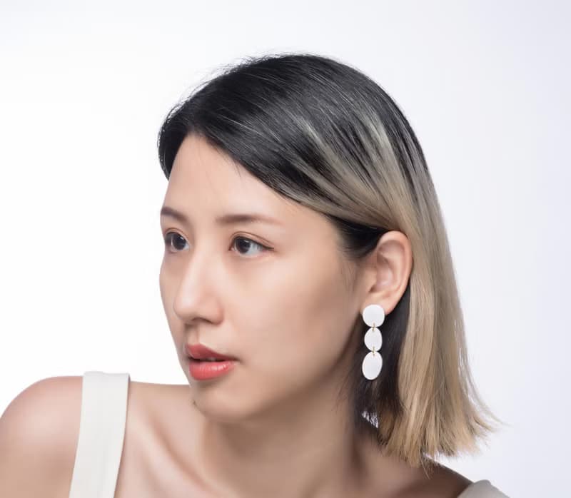 日常系- 白色 幾何組合 手工軟陶耳環/耳夾,禮物,特別