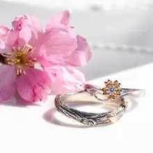 手工925純銀+14K金【櫻吹雪】櫻花對戒