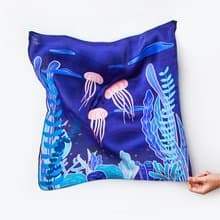 Heart of the Ocean Silk Satin Scarf (Indigo/Teal), Pure Silk Satin, Square Scarf