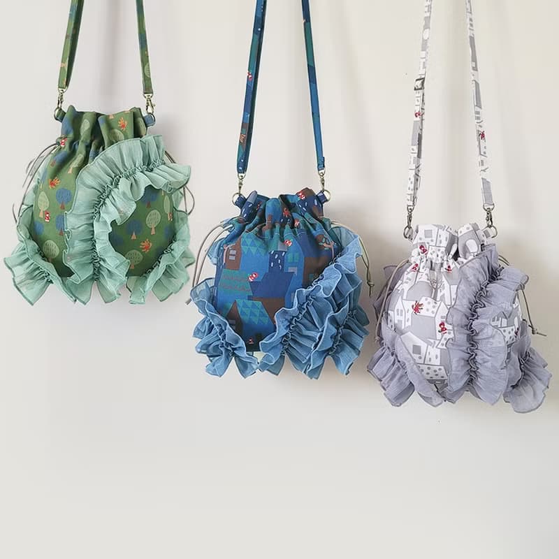 3色 蕾絲泡泡包 手提包 肩背/側背包-草綠園林 藍色小屋 白色小屋