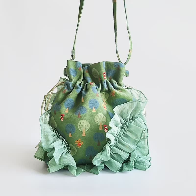 3色 蕾絲泡泡包 手提包 肩背/側背包-草綠園林 藍色小屋 白色小屋