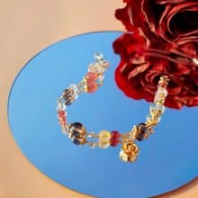 Beauty And The Beast。茶晶 黃髮晶 草莓晶 14K包金 水晶手鍊