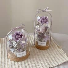 【永生玻璃花盅】紫色永生花 情人節禮物 生日禮物 永生花 玻璃盅