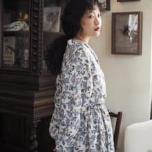 日本進口羊毛面料 小藍莓花柄 2ways前後兩穿長連身裙洋裝