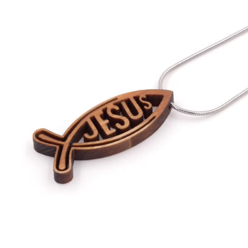 台灣檜木JESUS福音飾項鍊|關於主耶穌 神蹟典故,五餅二魚圖騰故事