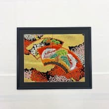 額装70　刺繍着物 和モダン 和風インテリア 扇 プレゼント 結婚祝 新築祝 長寿祝 縁起物 額装インテリア made in japan