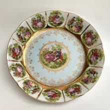 維多利亞時代瓷器花卉與鍍金愛情故事復古晚餐盤