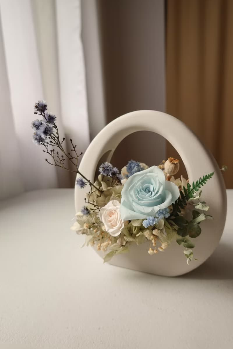 永生花特色O型小提籃-淺粉藍