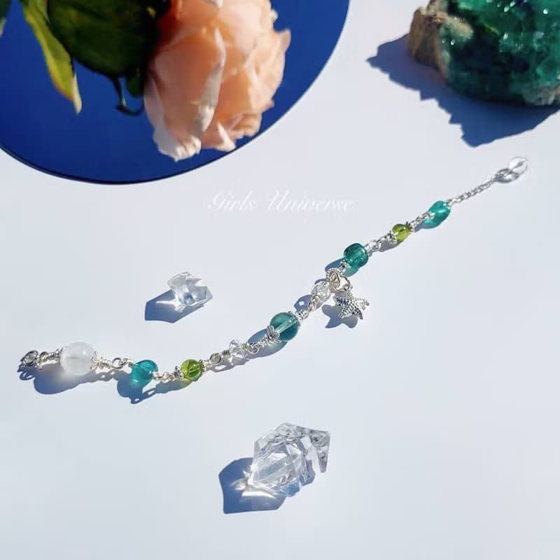 純淨心靈。橄欖石 磷灰石 白幽靈 S925純銀 水晶礦石設計手鍊