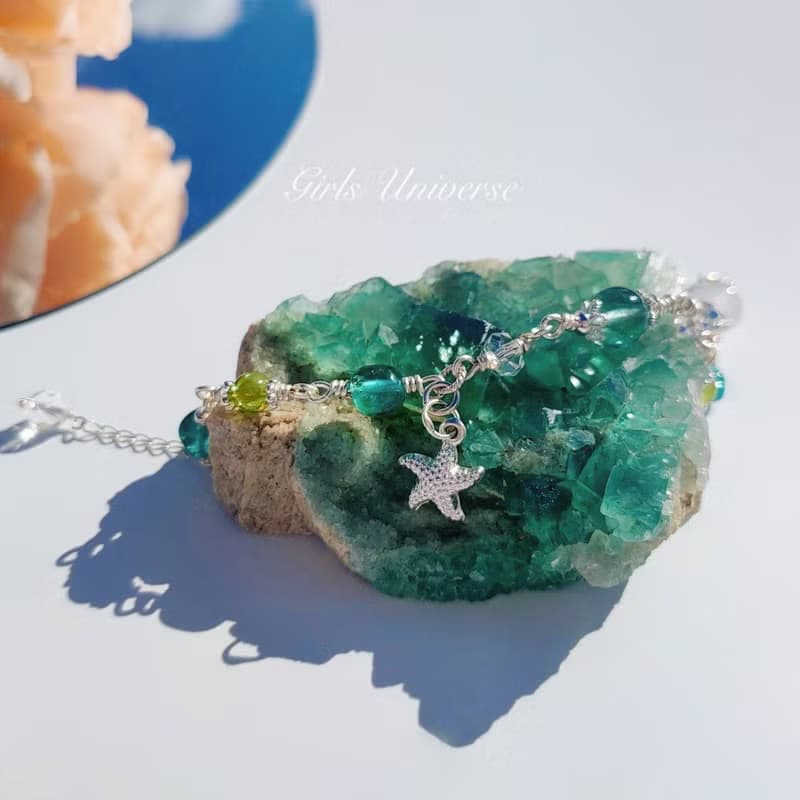 純淨心靈。橄欖石 磷灰石 白幽靈 S925純銀 水晶礦石設計手鍊