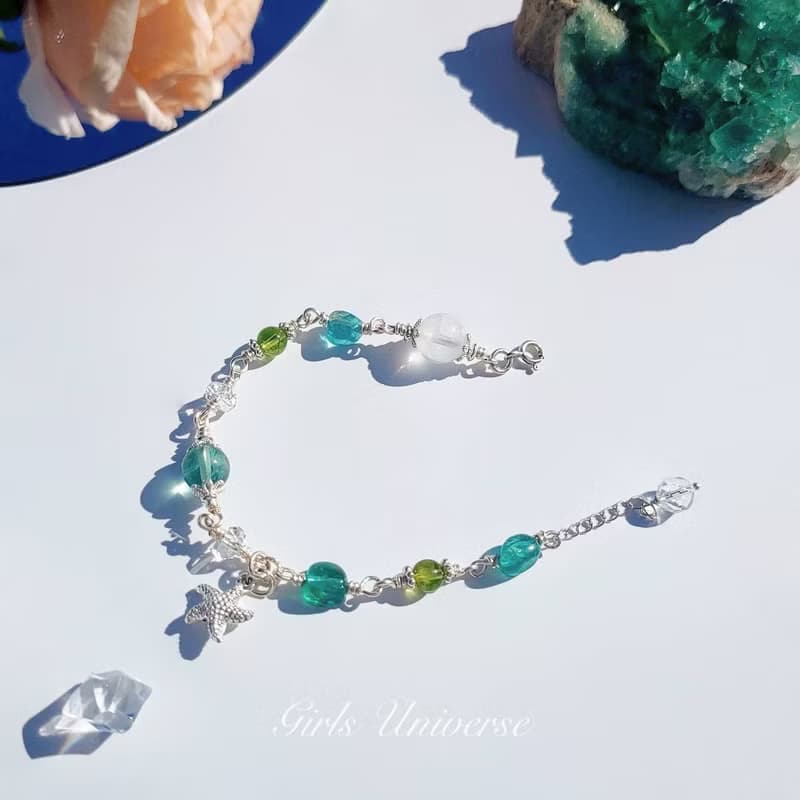 純淨心靈。橄欖石 磷灰石 白幽靈 S925純銀 水晶礦石設計手鍊