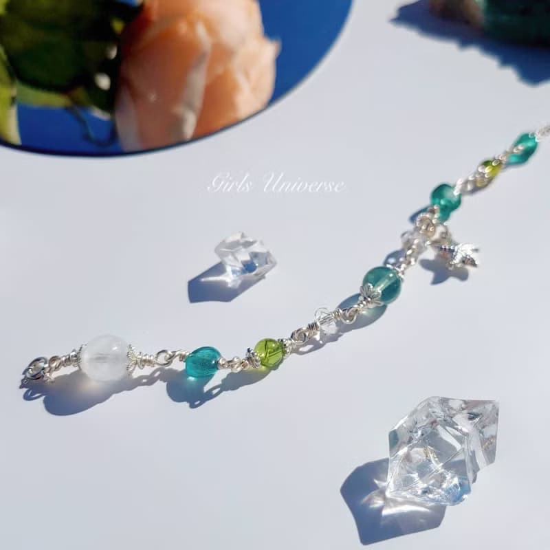 純淨心靈。橄欖石 磷灰石 白幽靈 S925純銀 水晶礦石設計手鍊