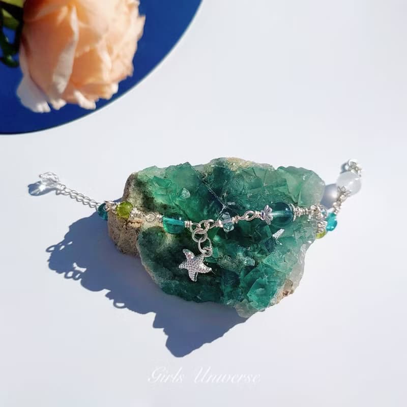 純淨心靈。橄欖石 磷灰石 白幽靈 S925純銀 水晶礦石設計手鍊