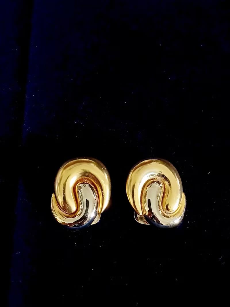 vintage jewelry  耀眼金色相擁 夾式耳環