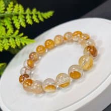精品天然黃膠花水晶手串12mm冰透黃色幽靈水晶手錬男女吸引貴人