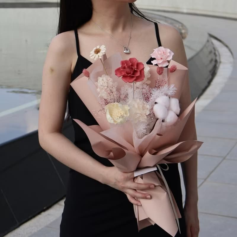 唯美粉紅花束 永生花束 情人節花束