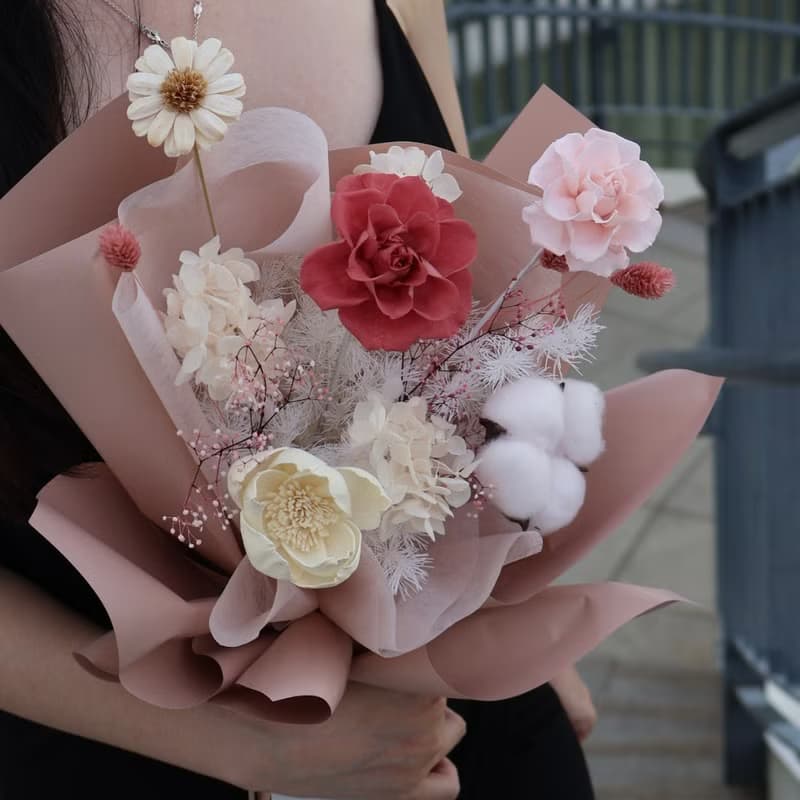 唯美粉紅花束 永生花束 情人節花束