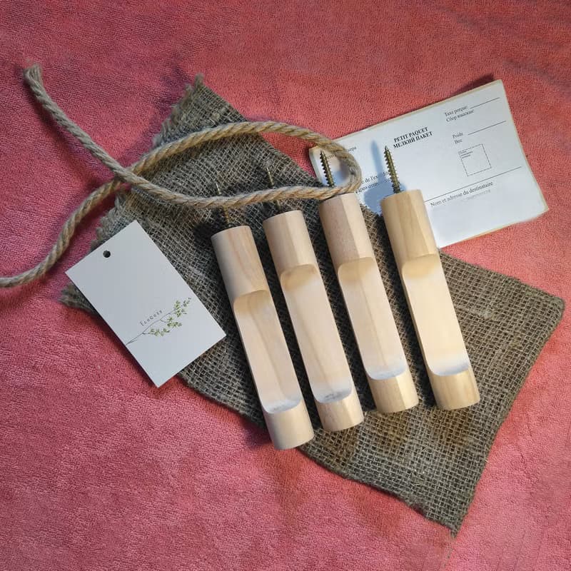 Birch wood wall hook. Minimalist wall storage. Macramé holder. Hat rack hanger