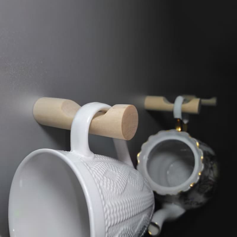 Birch wood wall hook. Minimalist wall storage. Macramé holder. Hat rack hanger