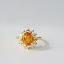 Natural Yellow Sapphire Ring Sterling Silver 925 with Gold Plated.