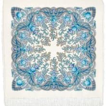 Pavlovo Posad Russian Shawl 100% Wool Scarf 125x125 cm Wrap Silk Fringe 1428-4