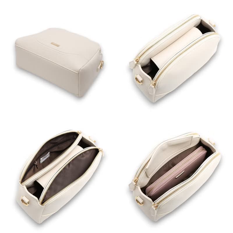 ANNA DOLLY三層貝殼包 斜背包 側肩包 米白色