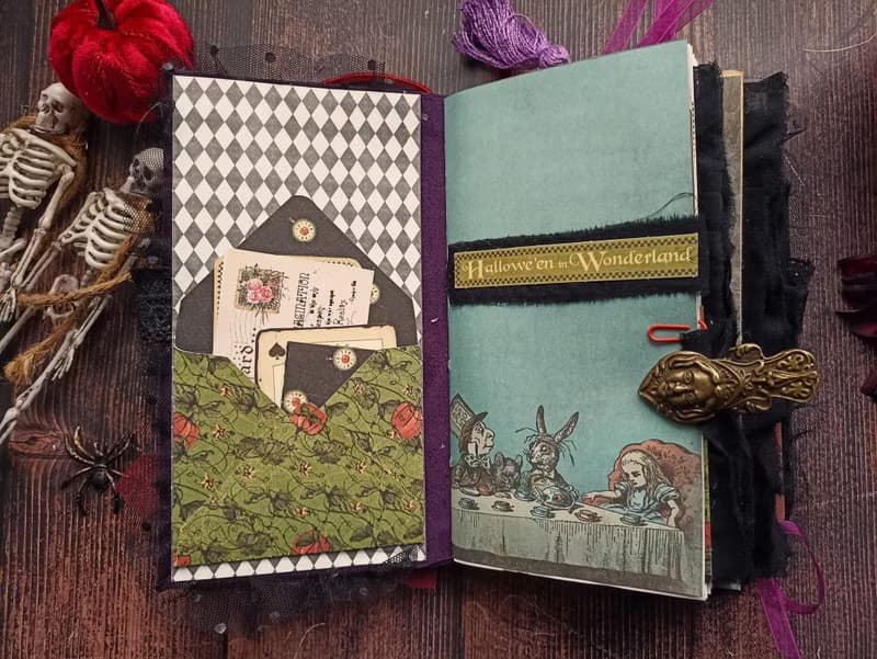 Halloween in Wonderland junk journal Alice notebook handmade decorated