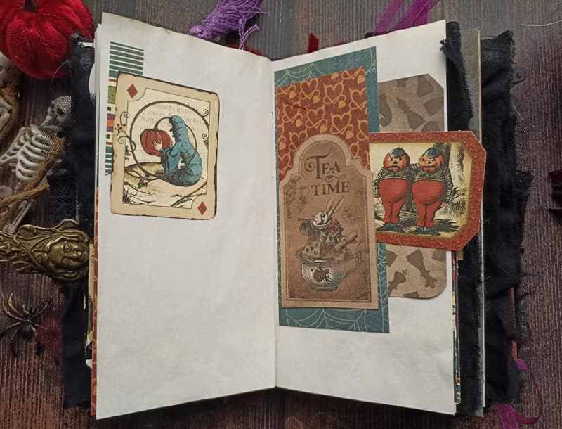 Halloween in Wonderland junk journal Alice notebook handmade decorated