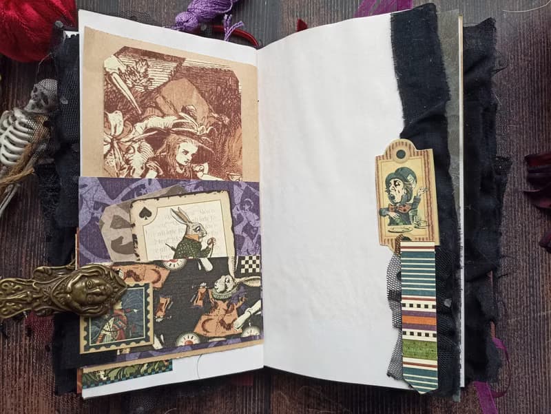Halloween in Wonderland junk journal Alice notebook handmade decorated