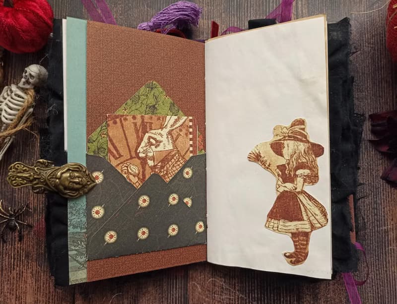 Halloween in Wonderland junk journal Alice notebook handmade decorated
