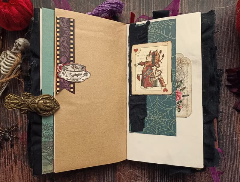 Halloween in Wonderland junk journal Alice notebook handmade decorated
