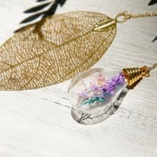 法式金屬質感口吹玻璃球書籤 文房具 - 鏤空詩意葉子+ 三色花朵