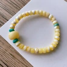 天然原礦白花蜜蠟 綠松石搓金精工配飾設計雙圈手串s