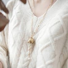 鈴蘭花 天然巴洛克珍珠黃銅項鍊