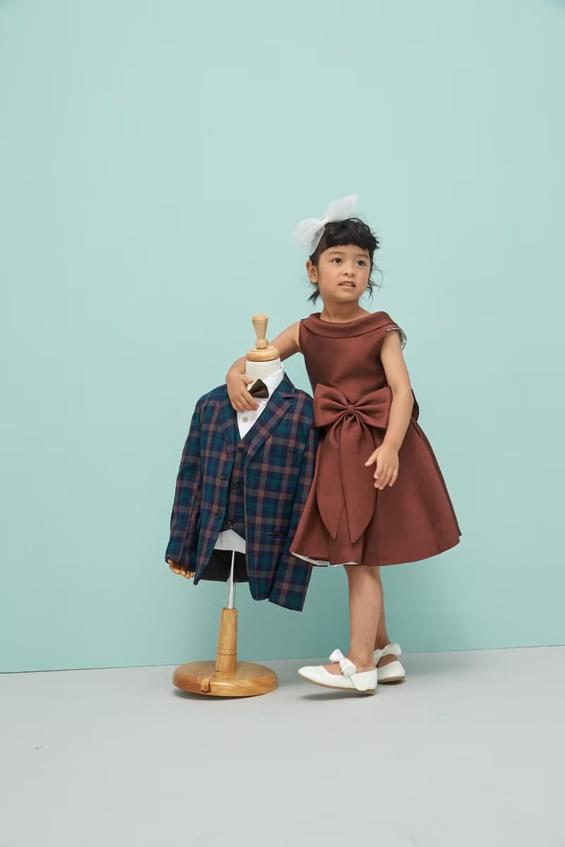 HAO.HAO kids 一字領露背公主裙-咖啡色