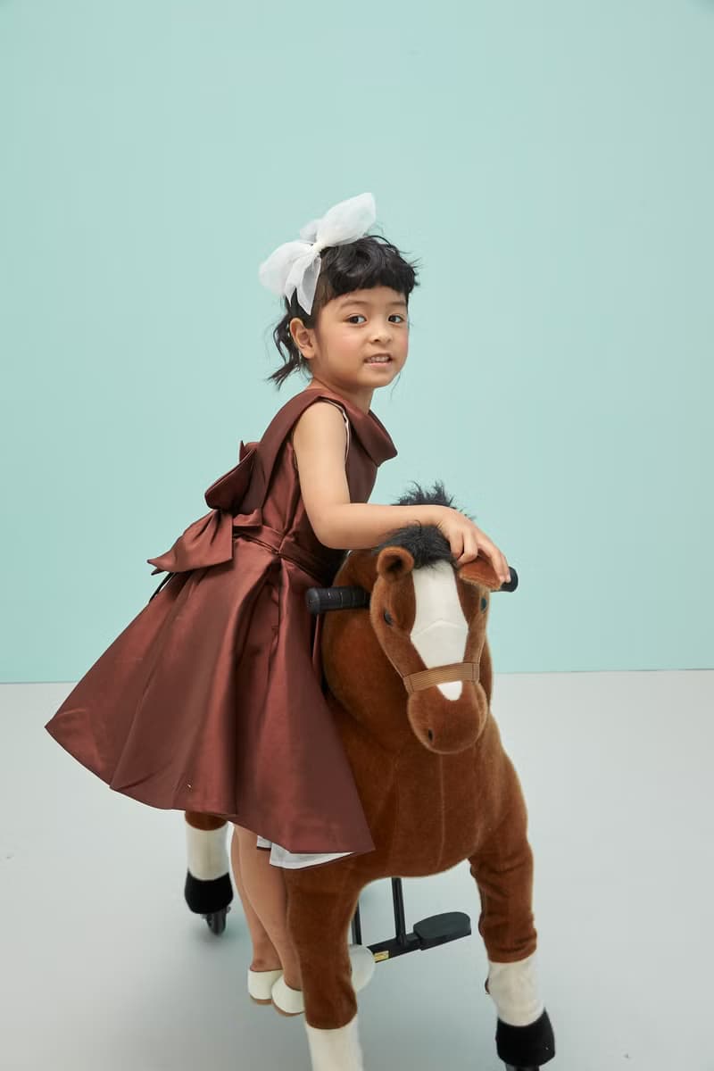 HAO.HAO kids 一字領露背公主裙-咖啡色