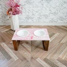 フルイドアート(ピンク)フードスタンド　フードボウル　食器スタンド　小型犬　中型犬　ネコ　木製　オーダー可能