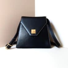 絕版稀有品中古二手Celine黑色金扣凱莉皮革單肩側背斜孭揹包手袋