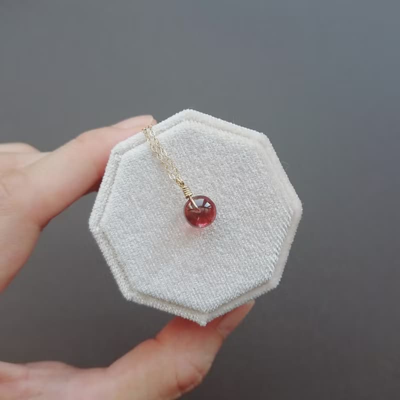日常現貨 | 淨透糖果碧璽車輪珠 14K 包金項鍊 | 紅寶碧璽 淡粉綠