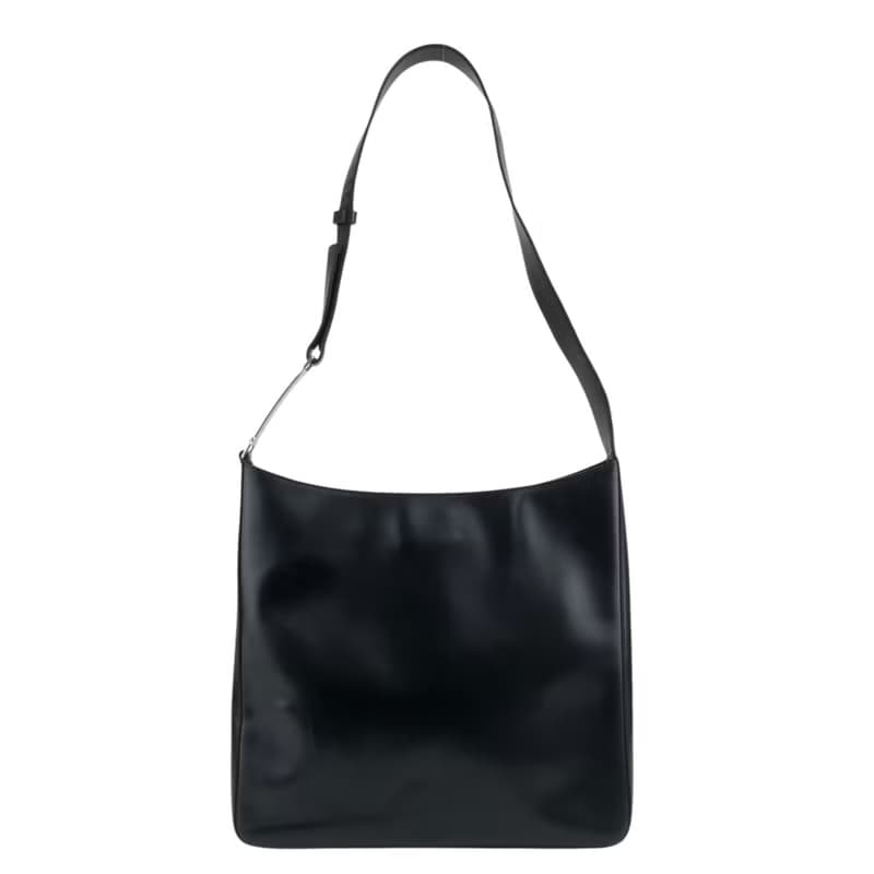 【 日本直送　名牌中古包 】PRADA プラダ ショルダーバッグ ブラック ロゴ レザー ホーボーバッグ vintage ヴィンテージ オールド 46hp5u
