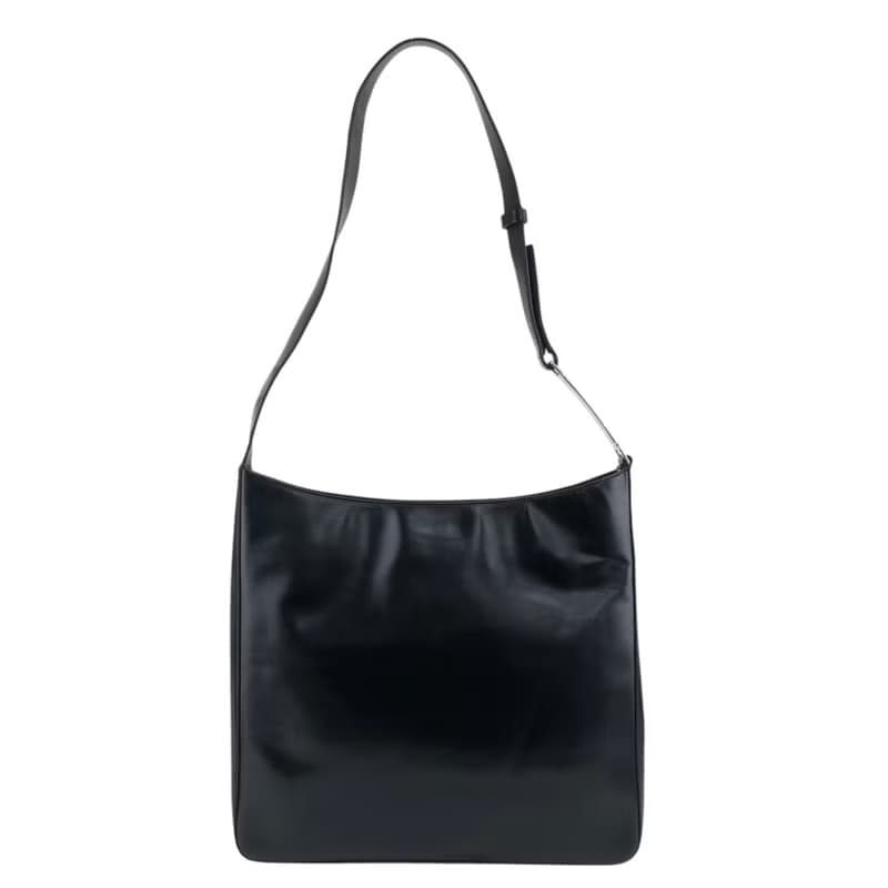 【 日本直送　名牌中古包 】PRADA プラダ ショルダーバッグ ブラック ロゴ レザー ホーボーバッグ vintage ヴィンテージ オールド 46hp5u