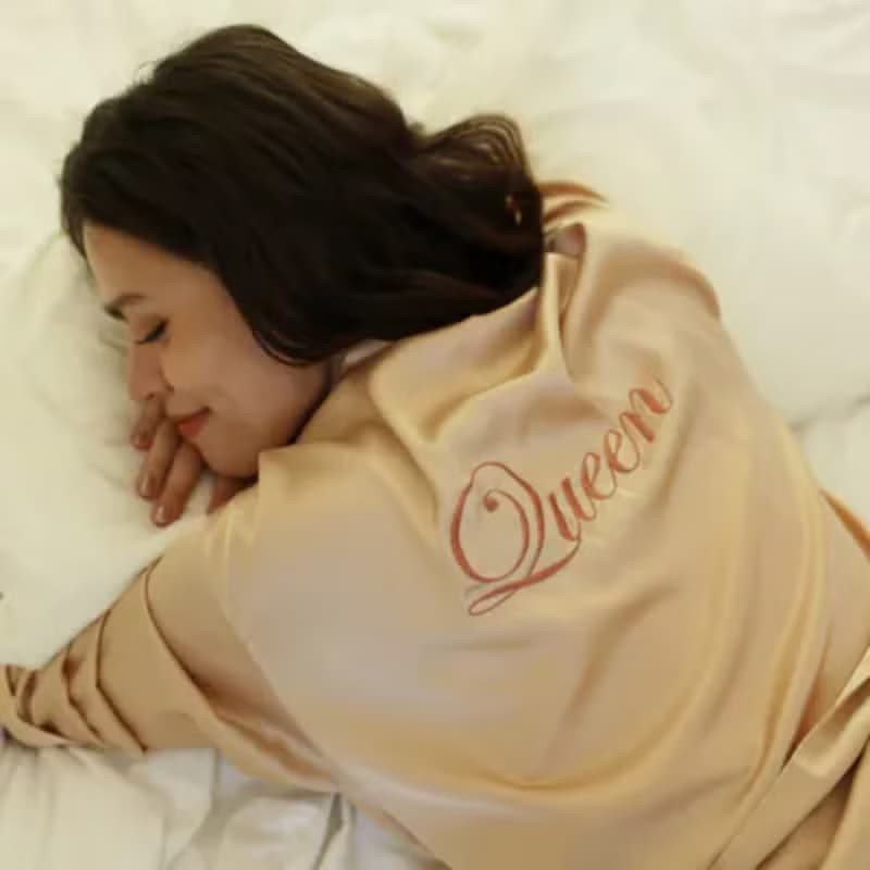 奢光緞面優雅新娘綁帶睡袍-古銅棕 可電繡