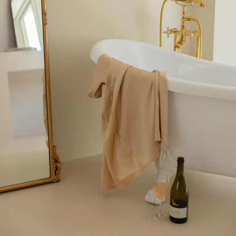 奢光緞面優雅新娘綁帶睡袍-古銅棕 可電繡